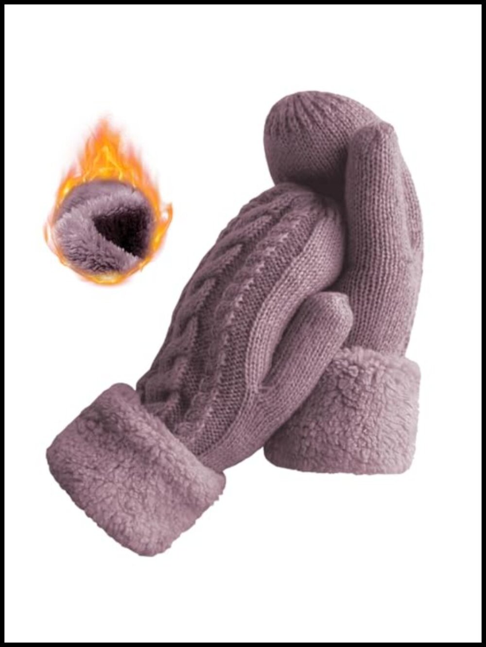 Wool Blend Knit Mittens Fleece Lined Warm Winter Cold Weather